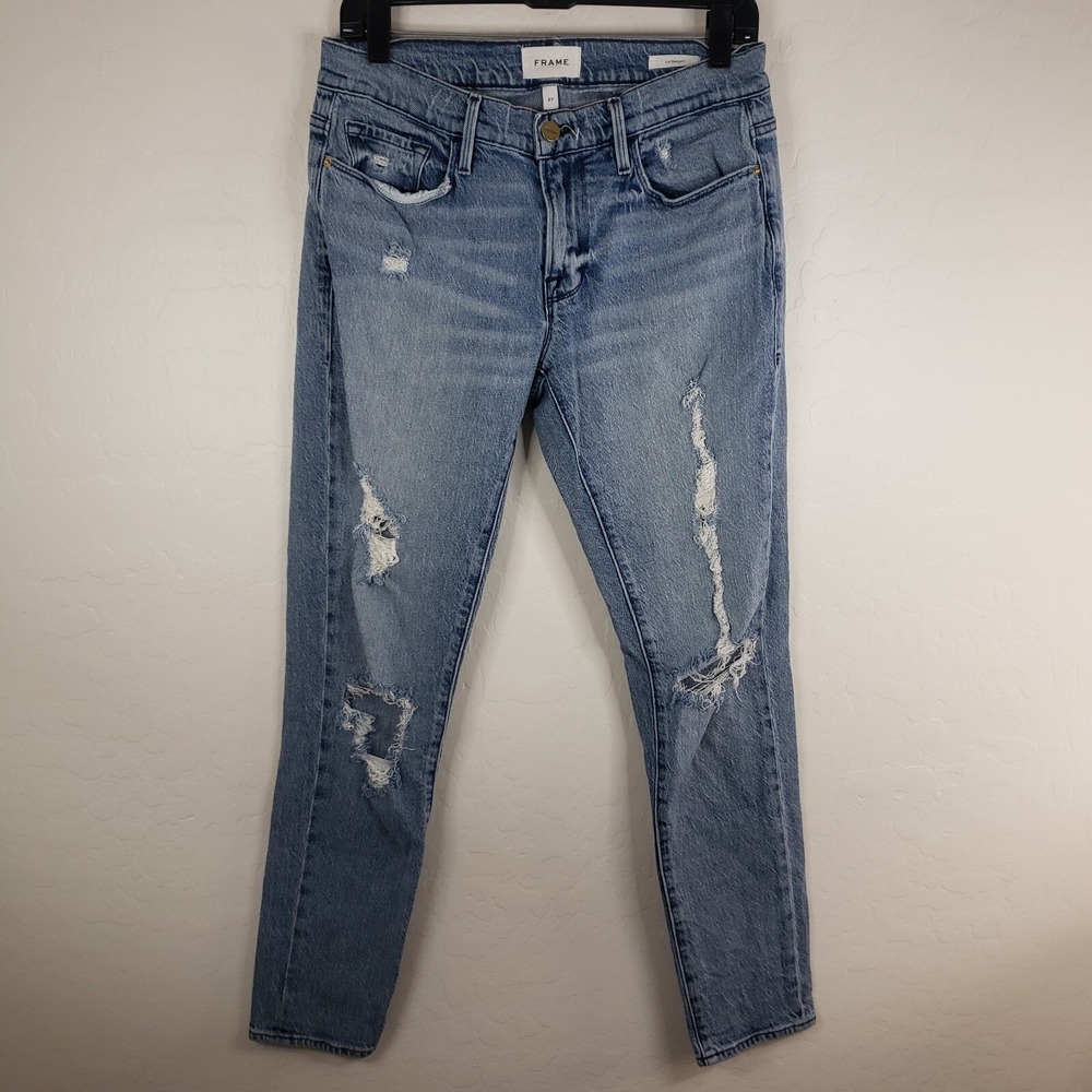 Frame Jeans Women's 27 Le Garcon Distressed Boyfriend Stone Wash Mid Rise‎